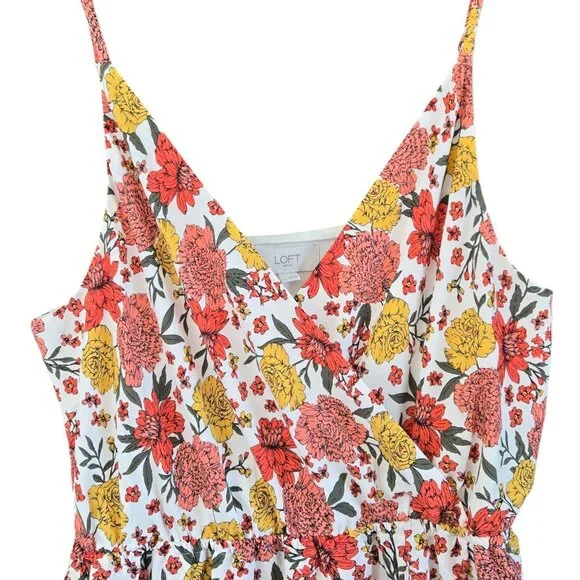 LOFT Floral Midi Dress Faux Wrap Ruffle Adjustable Straps Elastic Waist Large - Picture 3 of 10